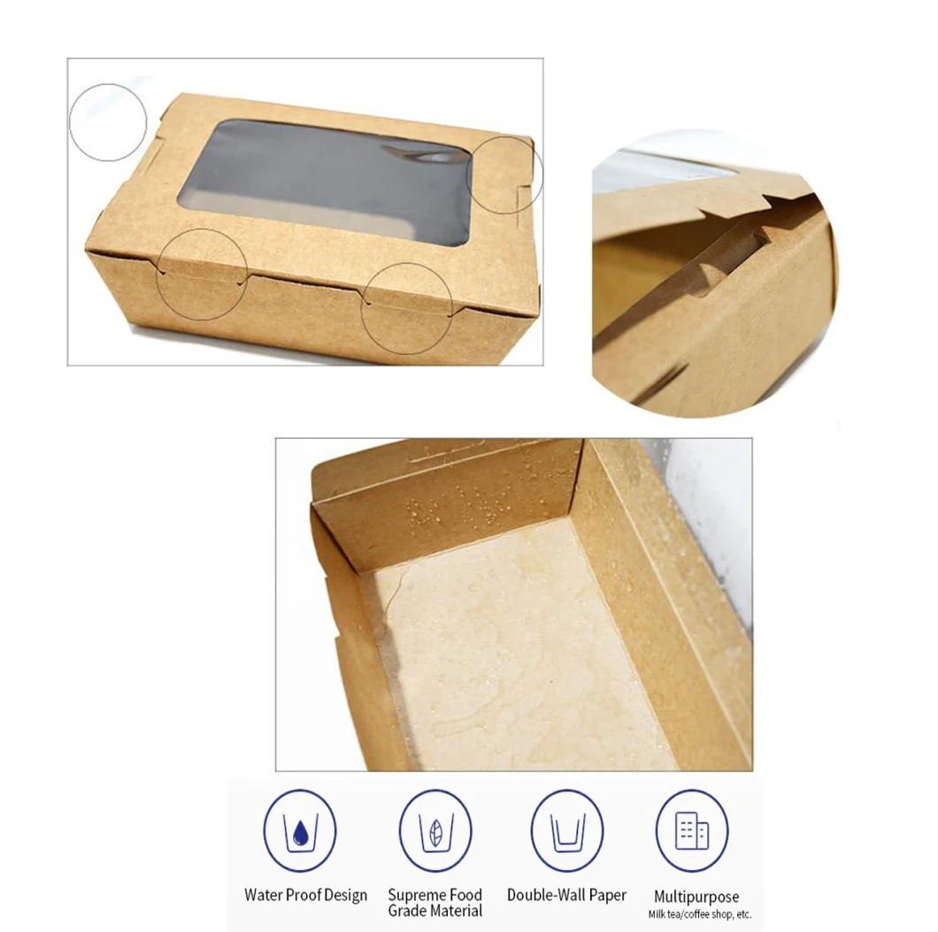 Takeaway Fast Food Packaging Kraft Paper Box for Hamburger/Salad