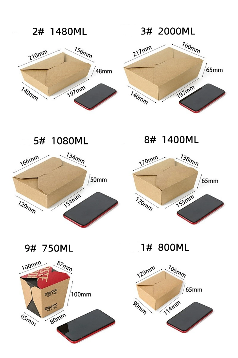 Plastic Free Disposable 337g Kraft Paper Fast Food Meal Bento Box Food Packaging with Compartments