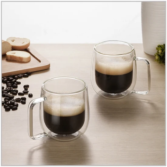 Canecas de café de vidro de parede dupla 200ml/6,7oz Copos de chá de café expresso de borosilicato transparentes resistentes ao calor Perfeitos para isolamento de saquinhos de chá de café com leite americano Cappuccino Espresso